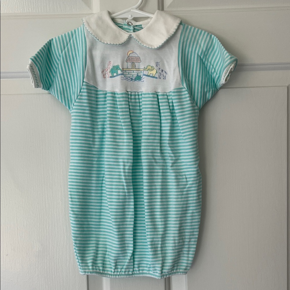 Alexis Teal and White Striped Kids Bodysuit